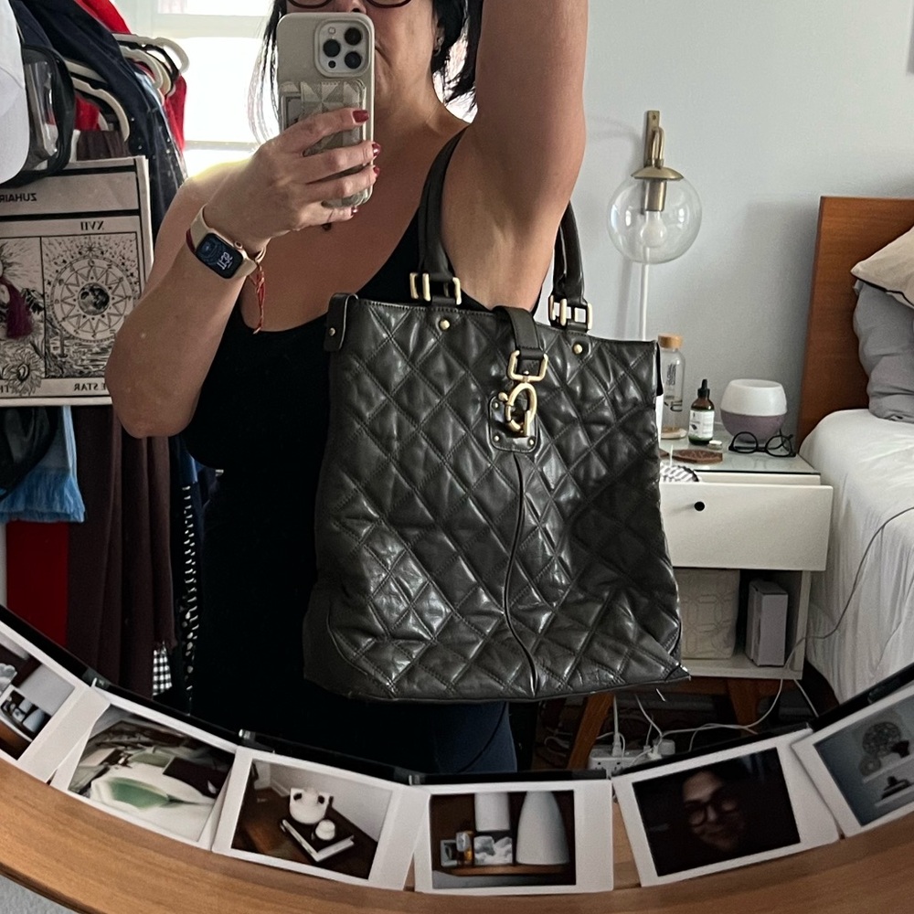 J.Crew Quincy Leather Tote Gray/Green - Picture 6 of 6